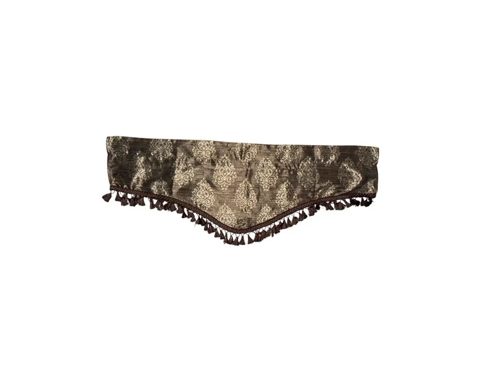 Single Fancy Faux Silk Valance Short Curtain Dark Chocolate Brown Fringe Trim
